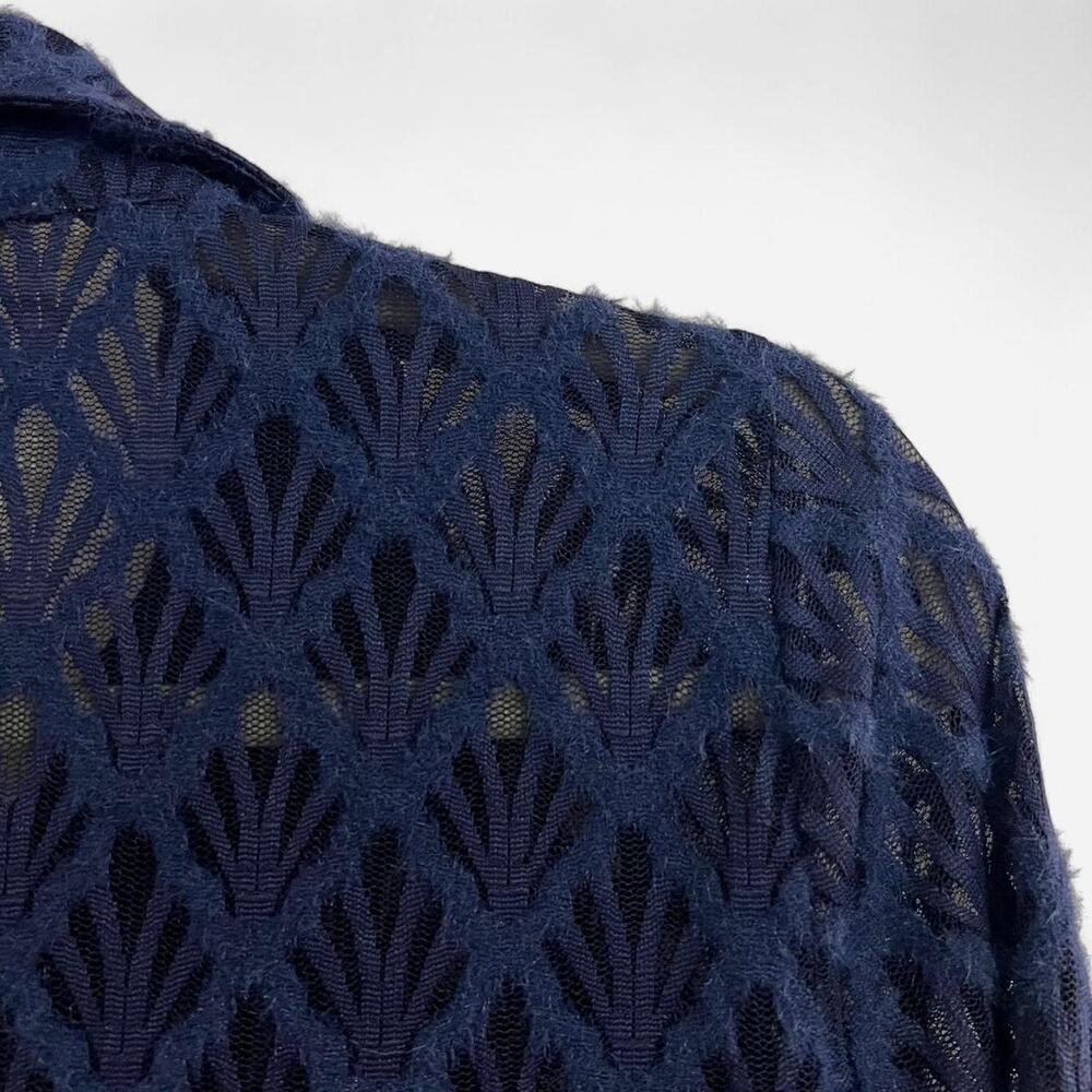 LOFT Textured Navy Sheer/Lace Button-Up Top - Picture 7 of 8